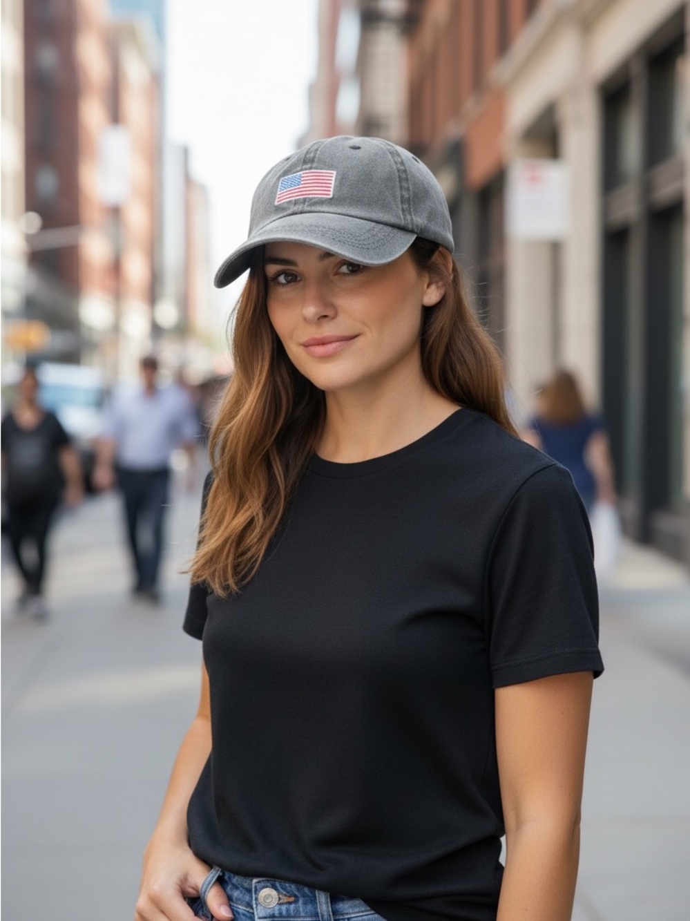 Washed Gray Women's Patriotic Baseball Cap